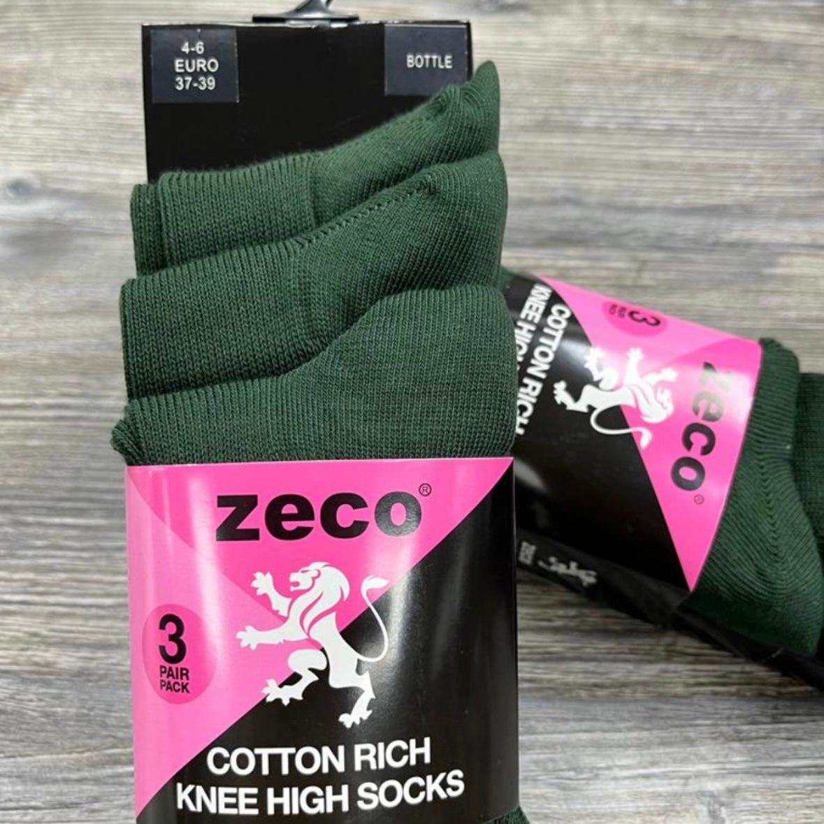 Zeco Smooth Knee High Bottle Green Socks 3 Pack