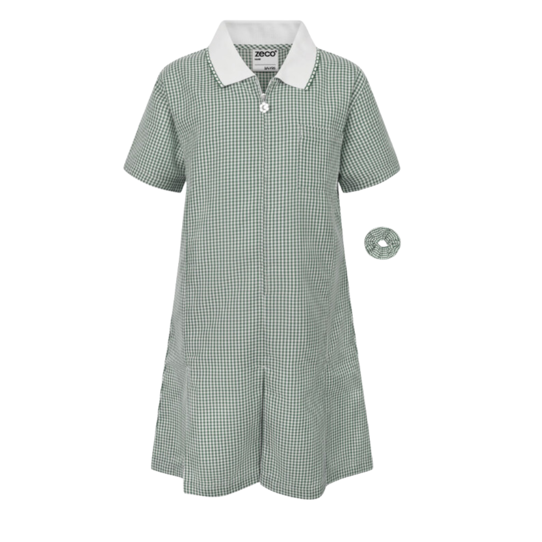 Bottle Green and White Gingham Check Summer Dress