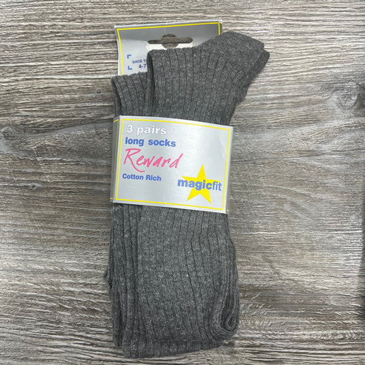 Grey Ribbed Long School Socks