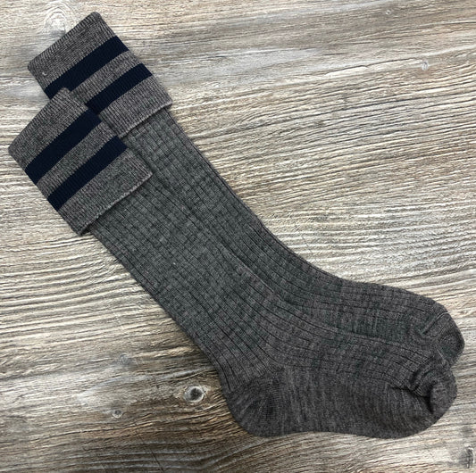 Boys School Socks, Grey with 2 Navy Bands