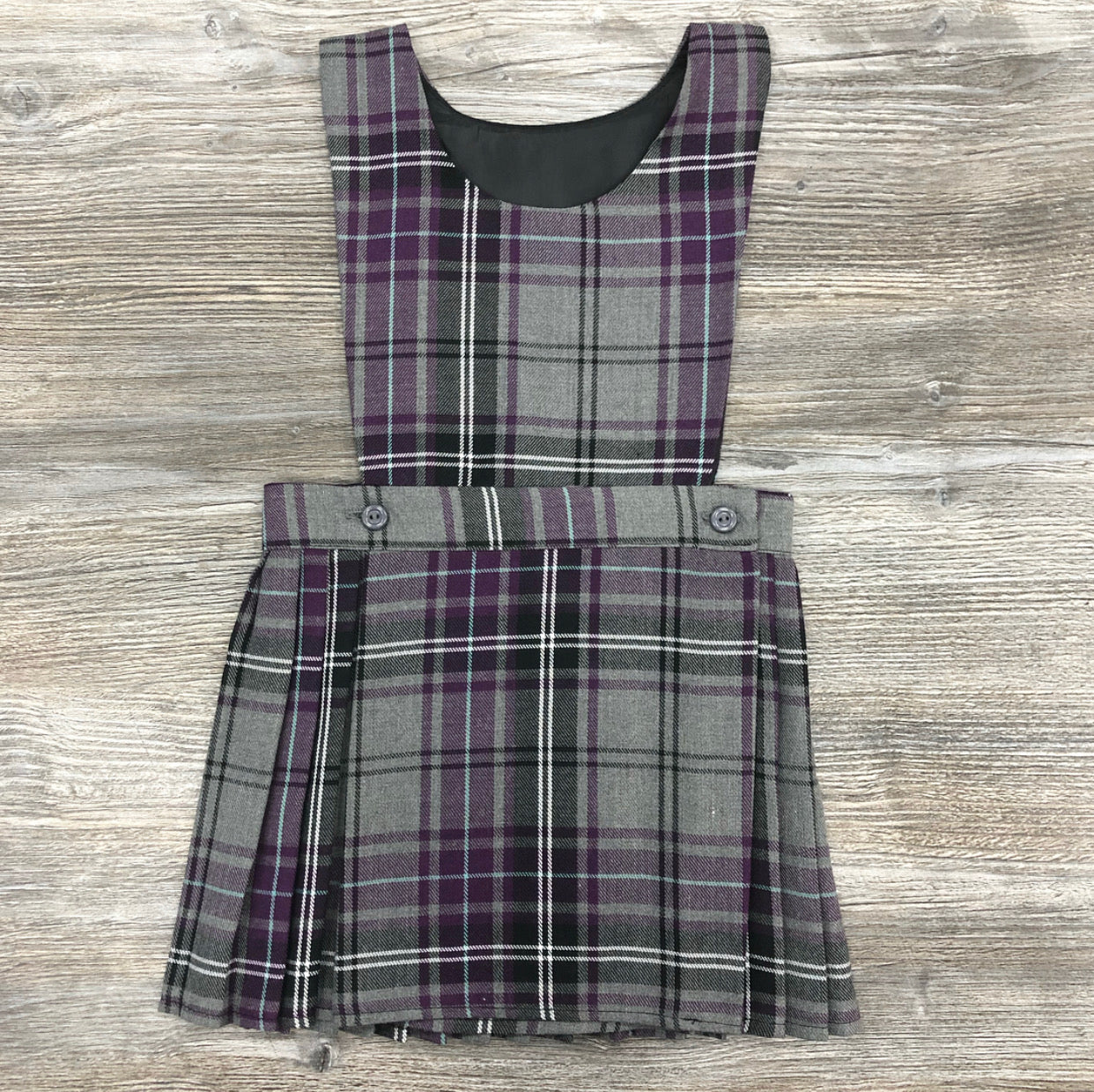 purple tartan pinafore dress Grey & purple plaid tartan check dungaree dress