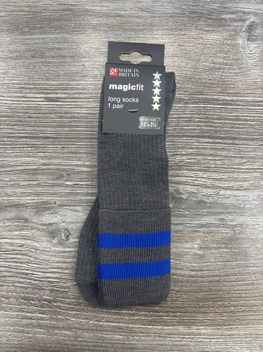 Boys School Socks, Grey with 2 Royal Bands