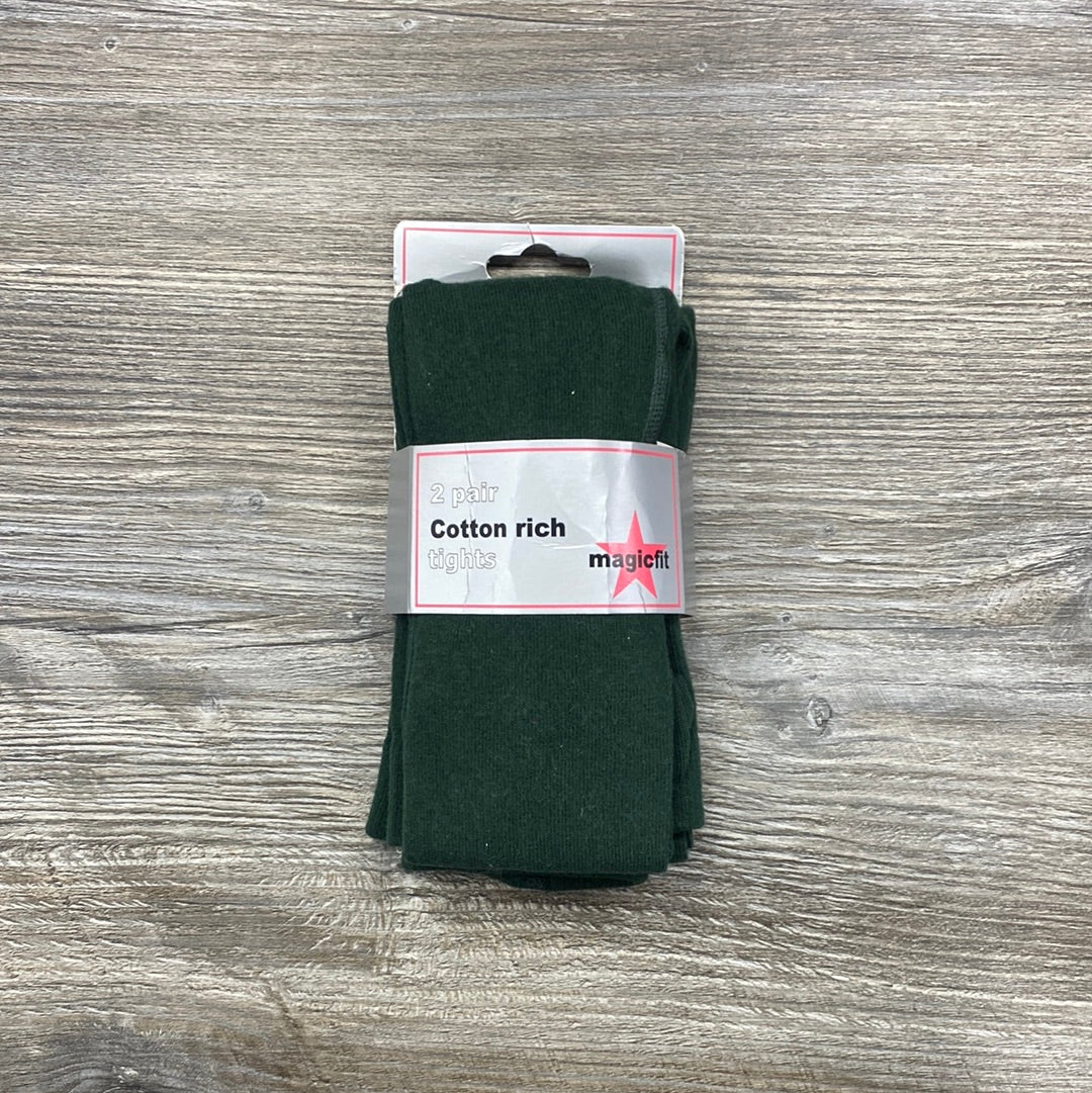 Bottle Green Twin Pack Cotton School Tights