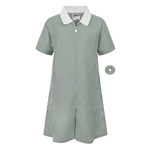 Bottle Green and White Gingham Check Summer Dress