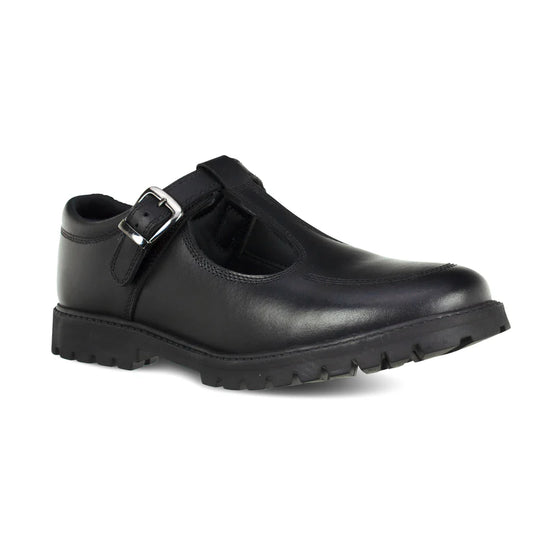 Emily Black Leather Girls School Shoe 