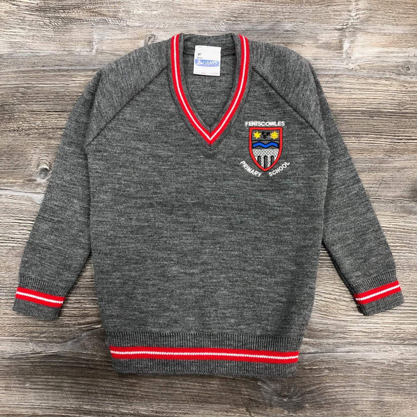 Feniscowles Primary School Grey V-Neck Jumper with Logo