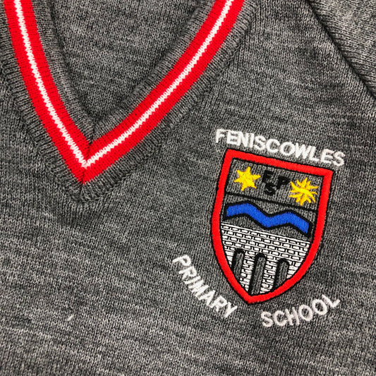 Feniscowles Primary School Grey V-Neck Jumper with Logo