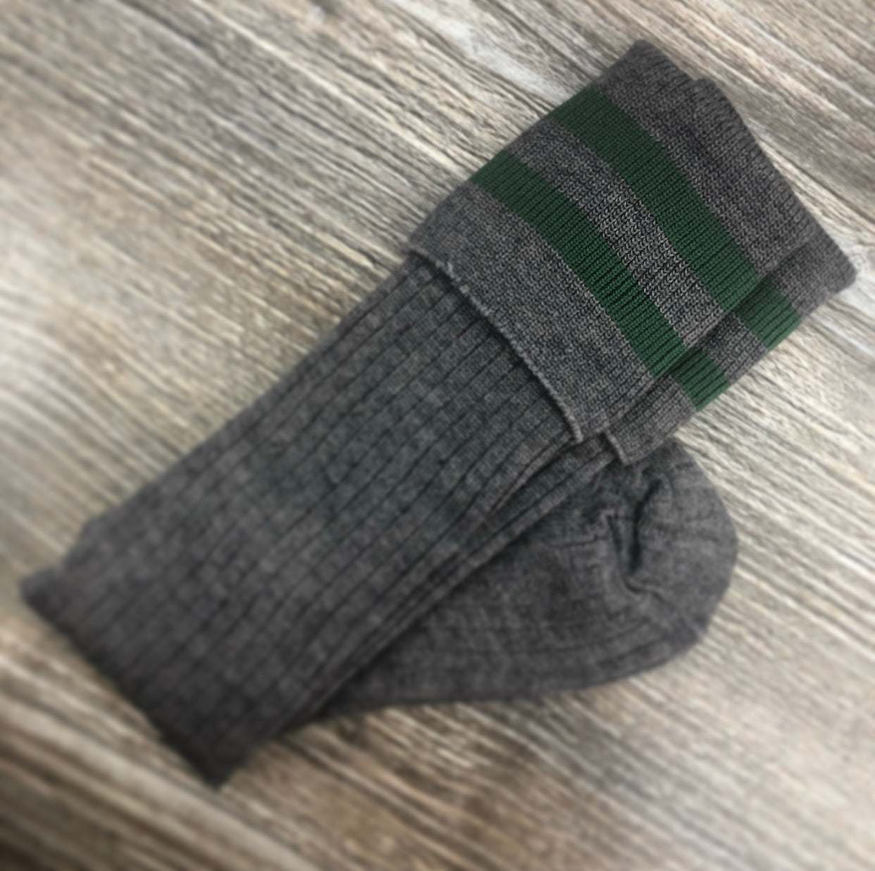 Grey Long Socks with Bottle Green Stripe