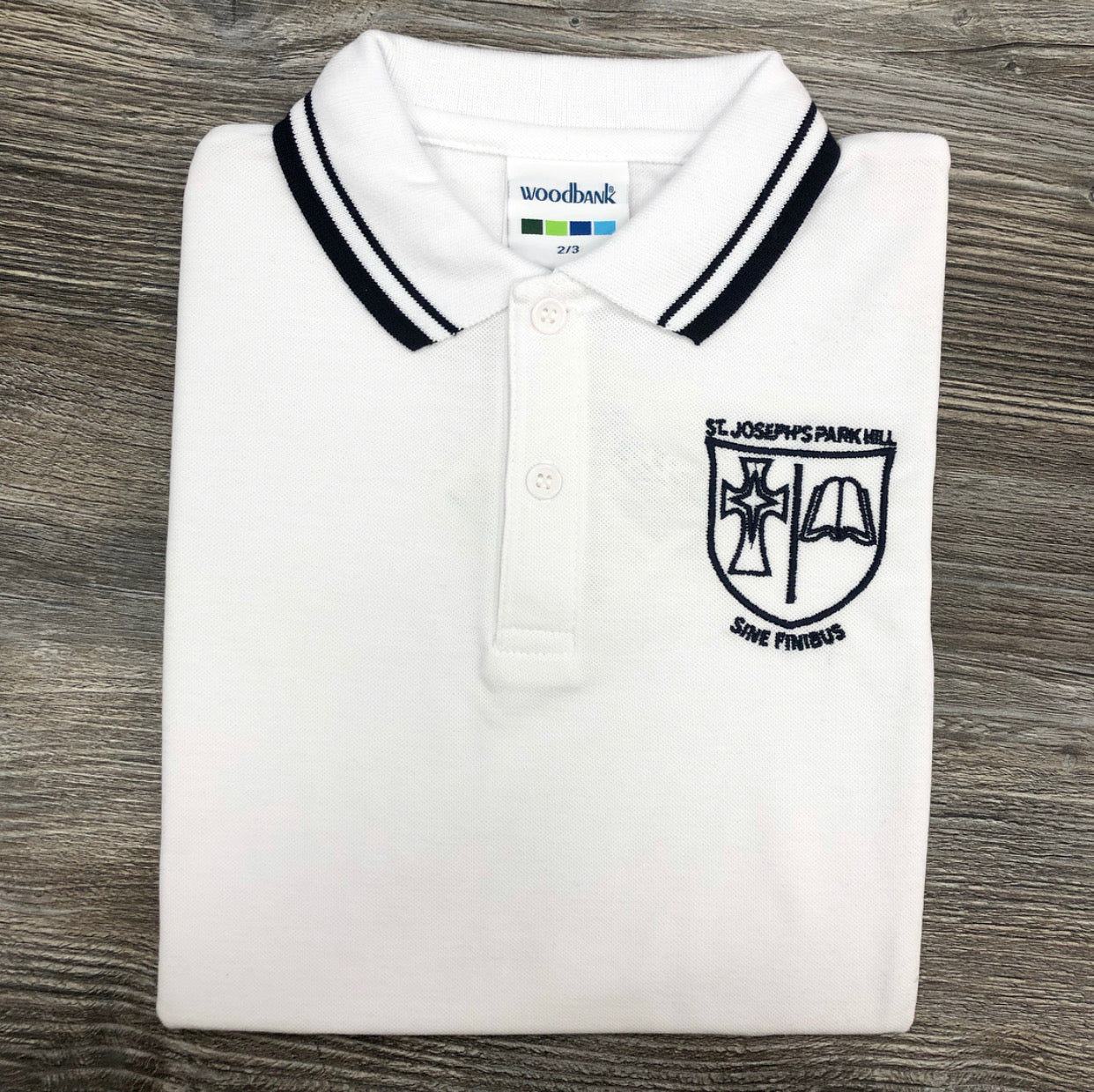 St Joseph's Park Hill White Polo With Navy Tipped Collar