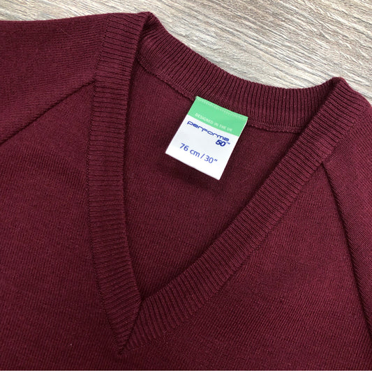 Maroon V-neck School Jumper