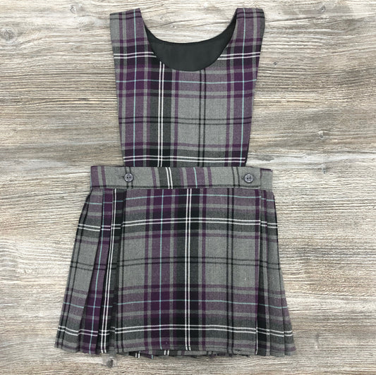 Purple and grey tartan school pinafore
