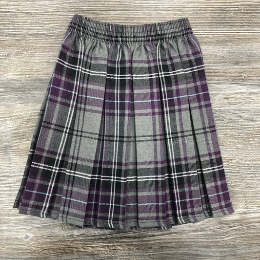 Purple and Grey Tartan elasticated waist School Skirt