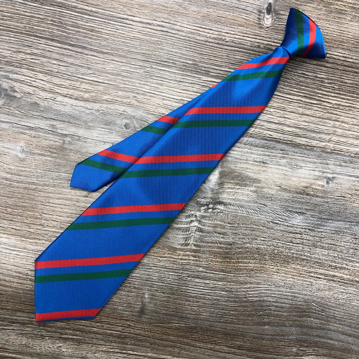 OLSJ Clip On School Tie. Our Lady & St John Catholic College royal, green and red clip on tie