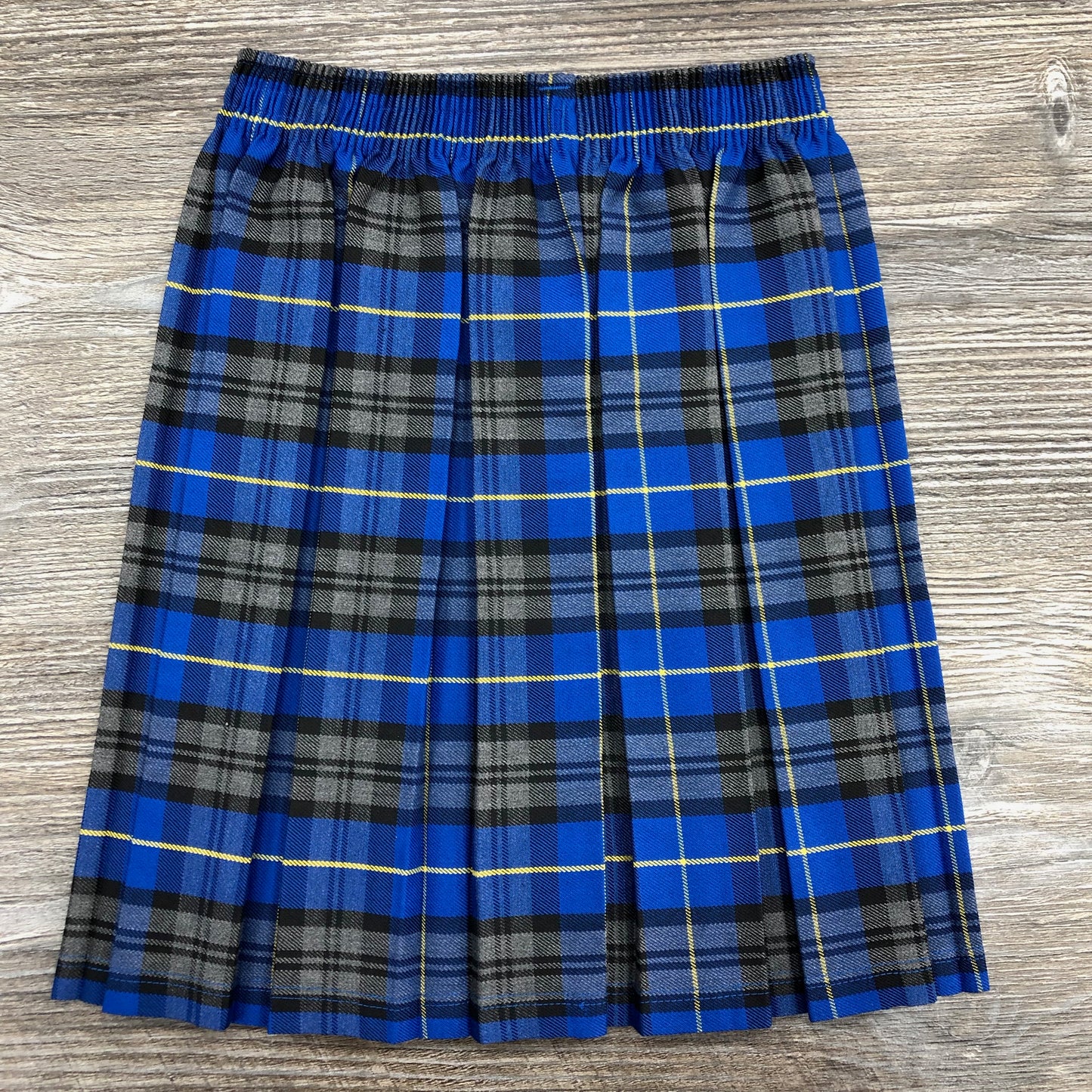 Royal Blue tartan box pleat elasticated waist skirt