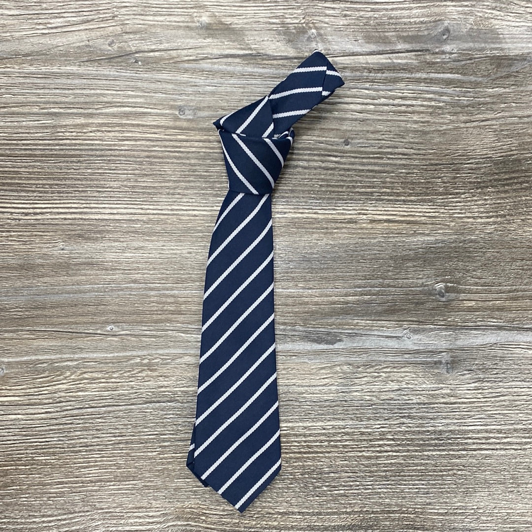 OLPS navy school tie with white diagonal stripes