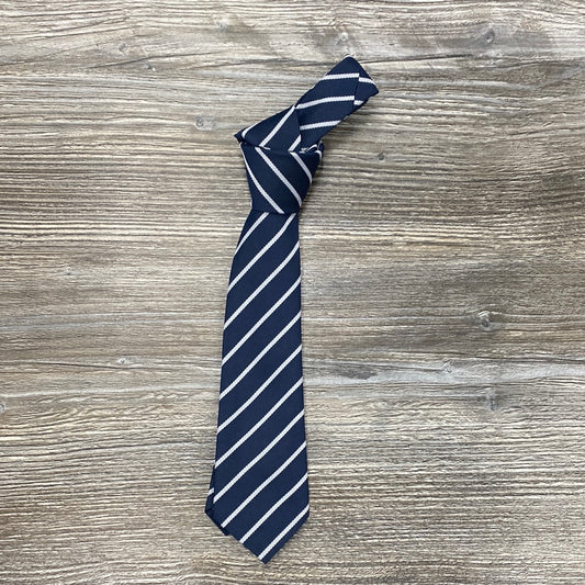 OLPS navy school tie with white diagonal stripes