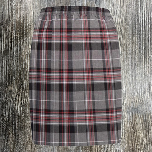 Grey and red check tartan elasticated waist skirt