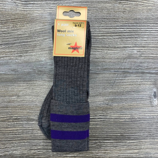Boys School Socks, Grey with 2 Purple Bands