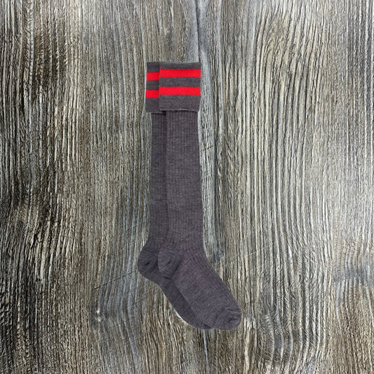 Boys School Socks, Grey with 2 Red Bands