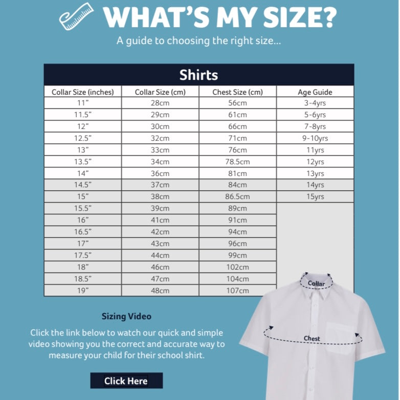 Trutex Non Iron Blue Shirt Size Guide